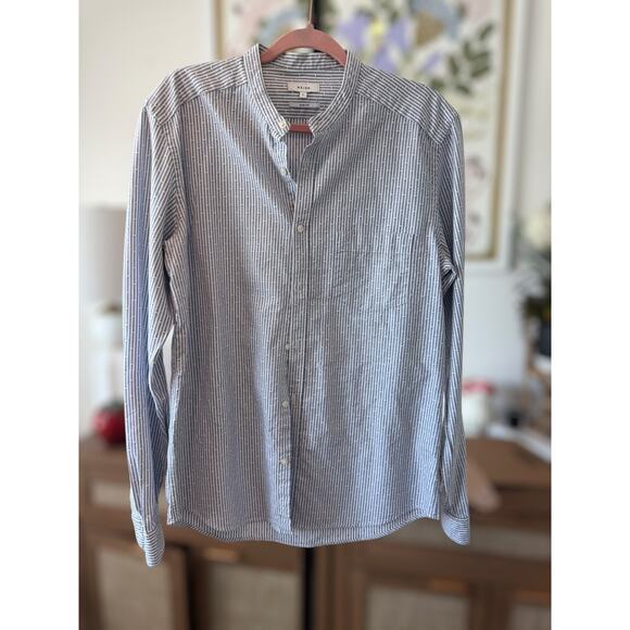 Reiss Slim Pinstriped Long Sleeve Button Down Shirt Blue White Mens Size Large - Picture 1 of 13